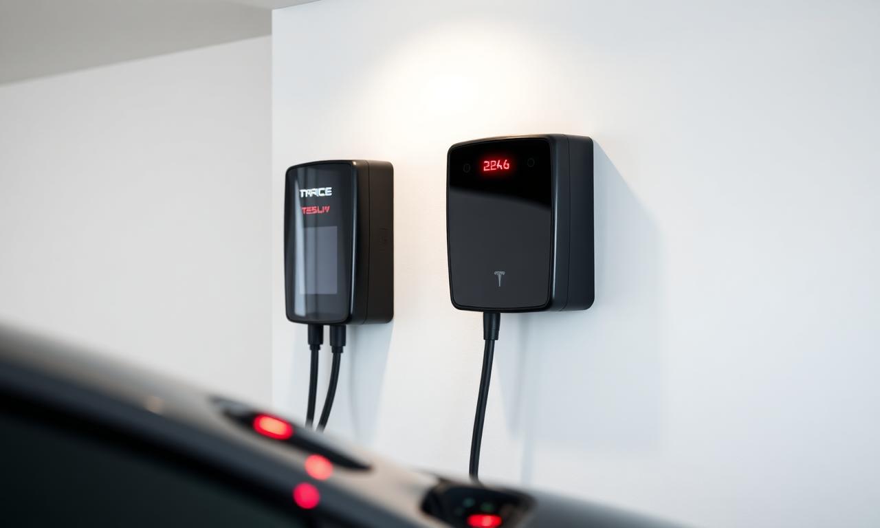 Cargador trifásico de 22 kW para coche eléctrico instalado en garaje residencial