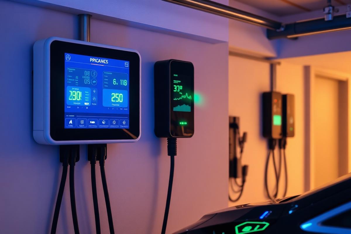 Sistema de gestión dinámica de potencia con cargador de coche eléctrico y panel de control inteligente