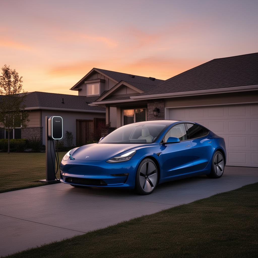 Vehículo eléctrico BEV azul cargando en un wallbox doméstico - coche eléctrico de batería 2026