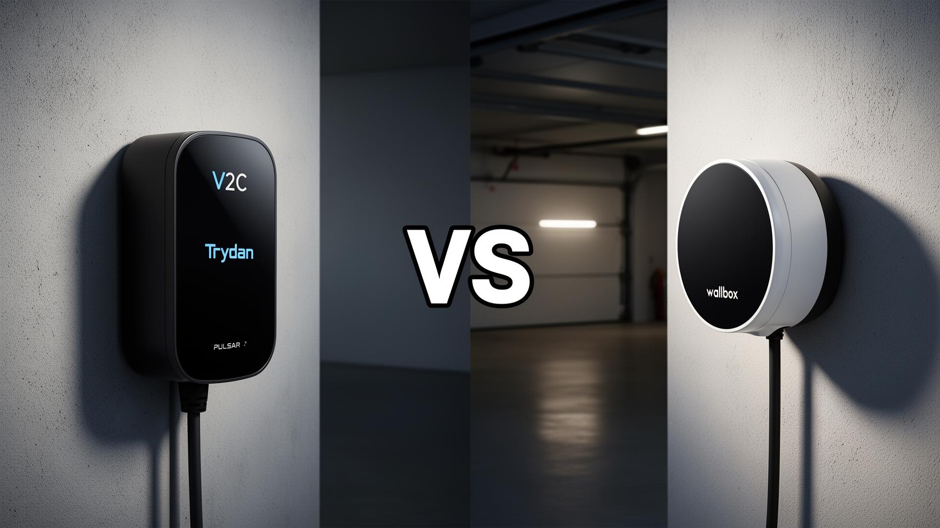 Comparativa cargadores V2C Trydan vs Wallbox Pulsar Max para coche eléctrico montados en pared de garaje